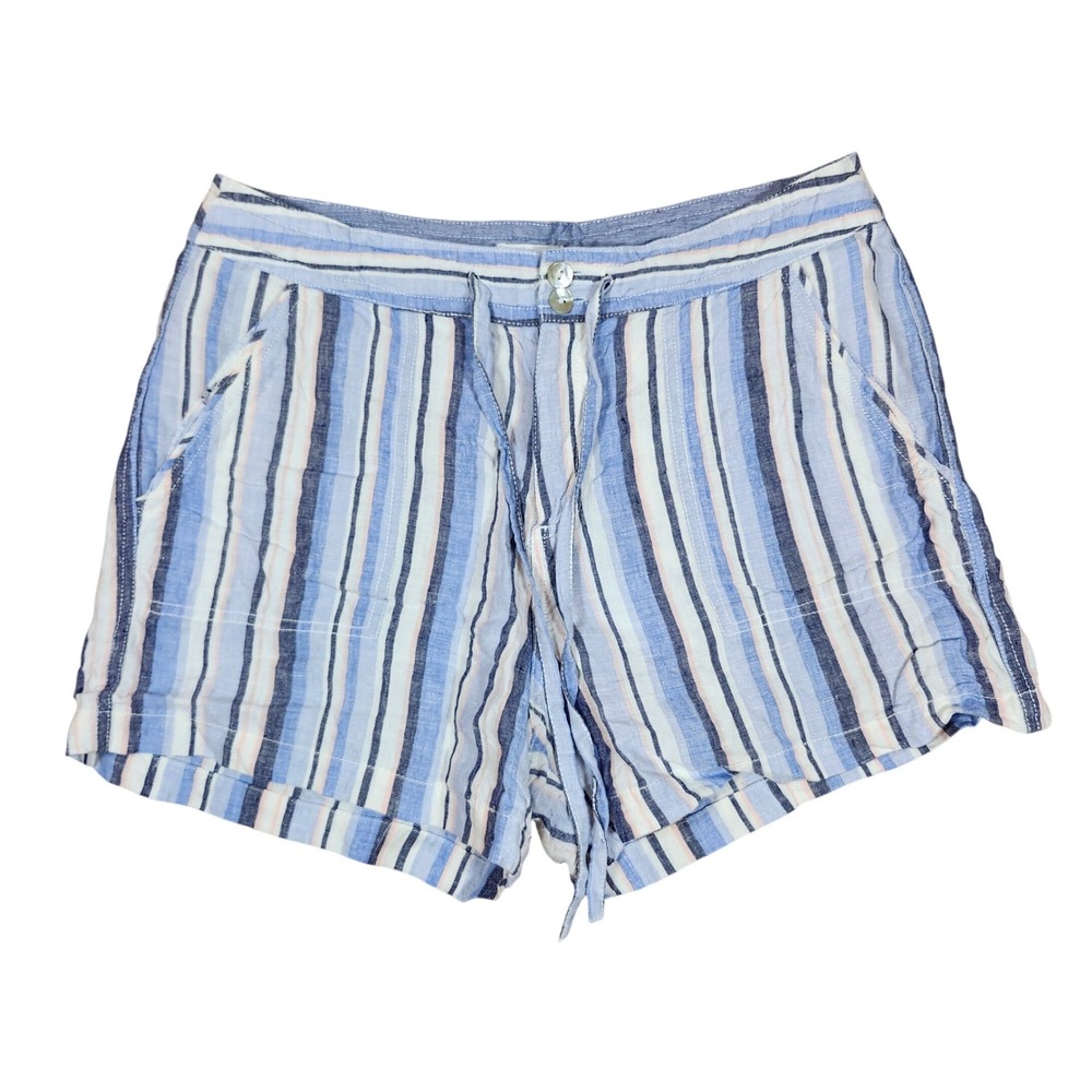 Artisan NY Shorts Striped Blue White 100% Linen Coastal Summer Size 10